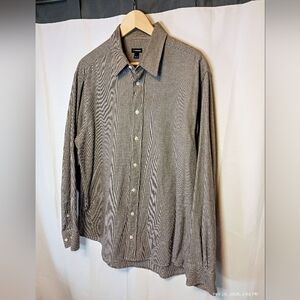 J. Peterman Long Sleeve Houndstooth Shirt Men's L Excellent Black White Cotton